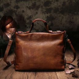 Men's Luxury Vegetable Tanned Leather One Shoulder Messenger Bag